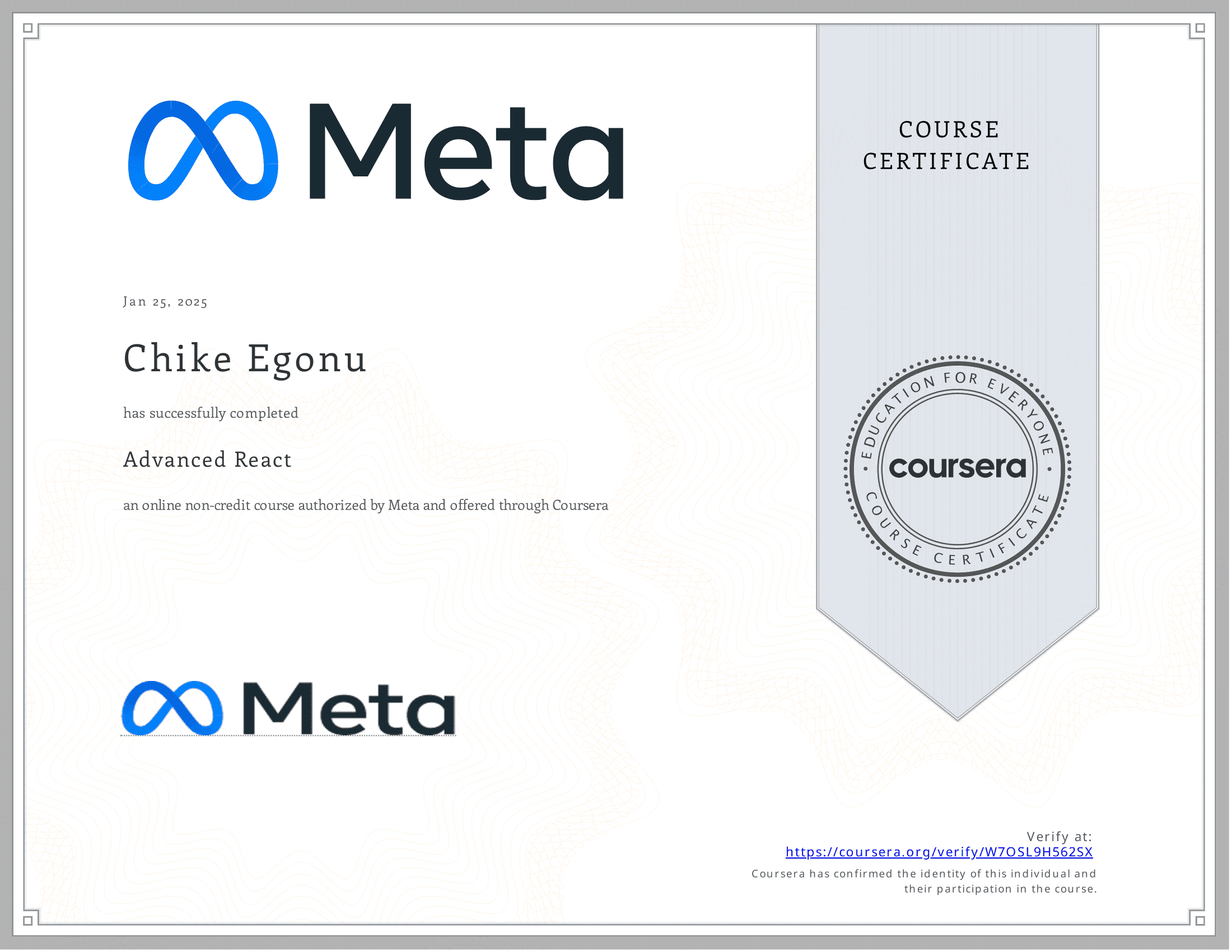 Meta Advanced React Certificate