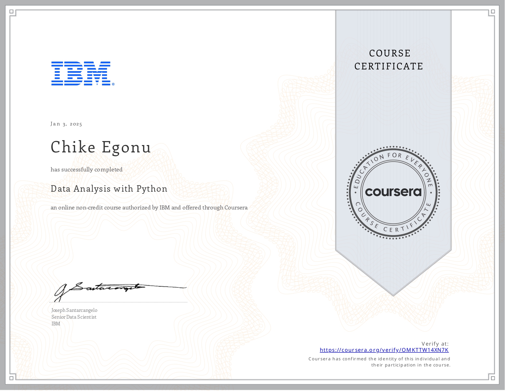 Data Analysis with Python Certificate